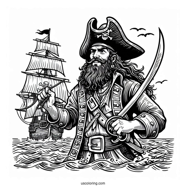 Davy Jones Pirate Coloring Page