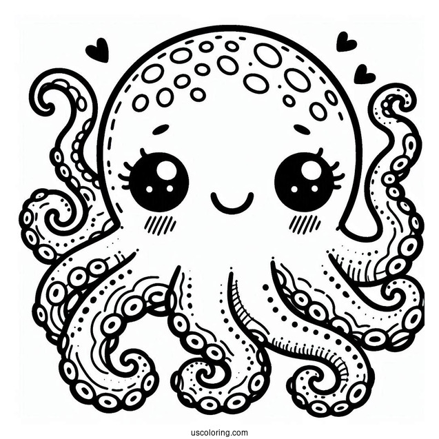 Easy Blushing Octopus Coloring Page For Preschoolers