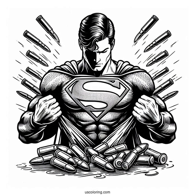Superman Reflecting Bullets Coloring Page