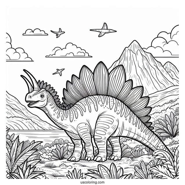 Spinosaurus Coloring Page In The Mountains