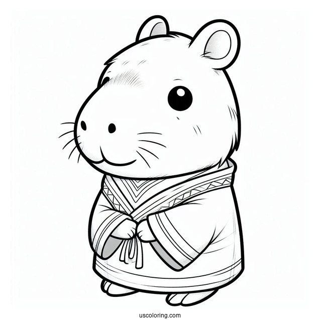 Cartoon Capybara Coloring Page Dressed In A Tunic For Kids