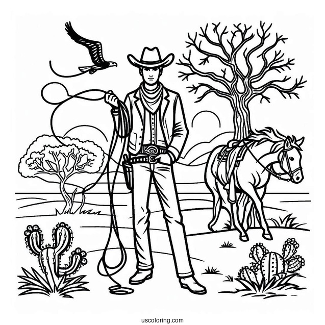 Cowboy Coloring Page With Lasso