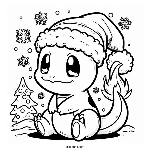 Pokemon Christmas Coloring Page Cute Charmander In Santa Hat For Preschoolers