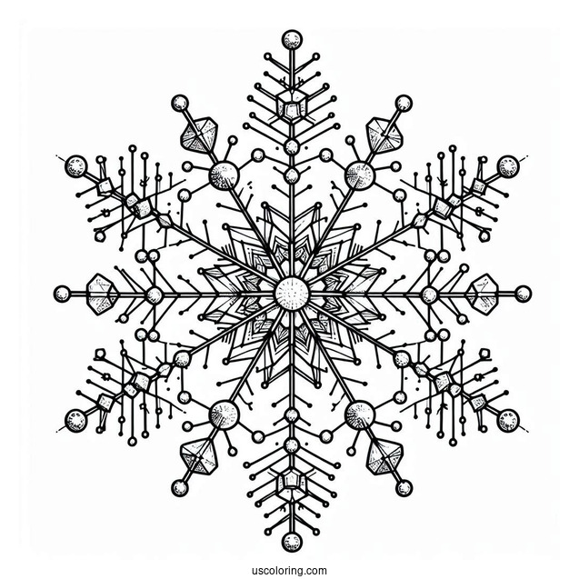 Stellar Dendrite Snowflake Coloring Page Outline