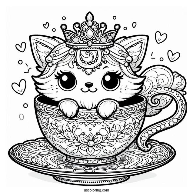 Palace Pets Coloring Page Of Detailed Teacup With Crown