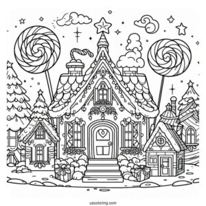 Magical Candy Village Coloring Page
