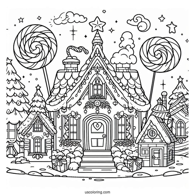 Magical Candy Village Coloring Page