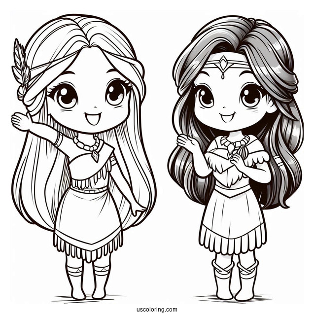 Chibi Pocahontas Coloring Page For Kids