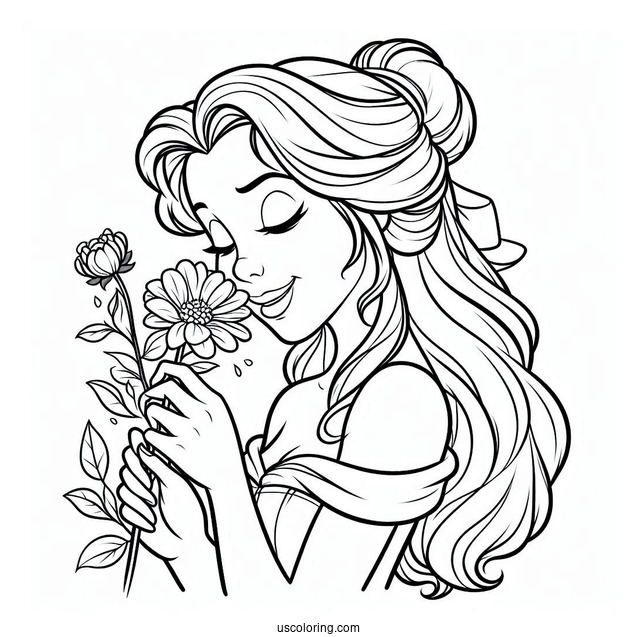 Smiling Belle Smelling a Wild Flower To Color