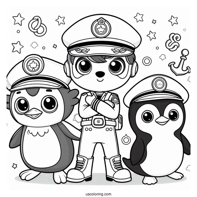 Octonauts Coloring Page Of Detailed Captain Barnacles, Kwazii, And Peso Penguin