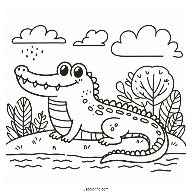 Easy Outline Of a Crocodile For Preschoolers