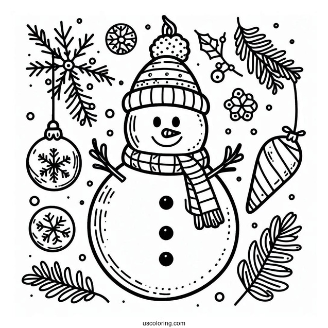 Snowman Christmas Ornament To Color