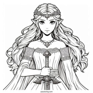 Princess Coloring Page Of Realistic Princess Zelda Holding Sword