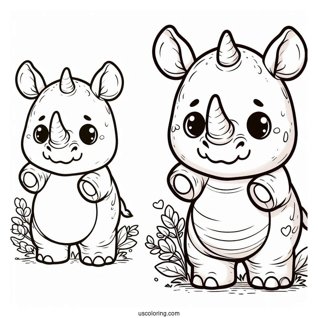 Cute Baby Rhino To Color For Preschoolers