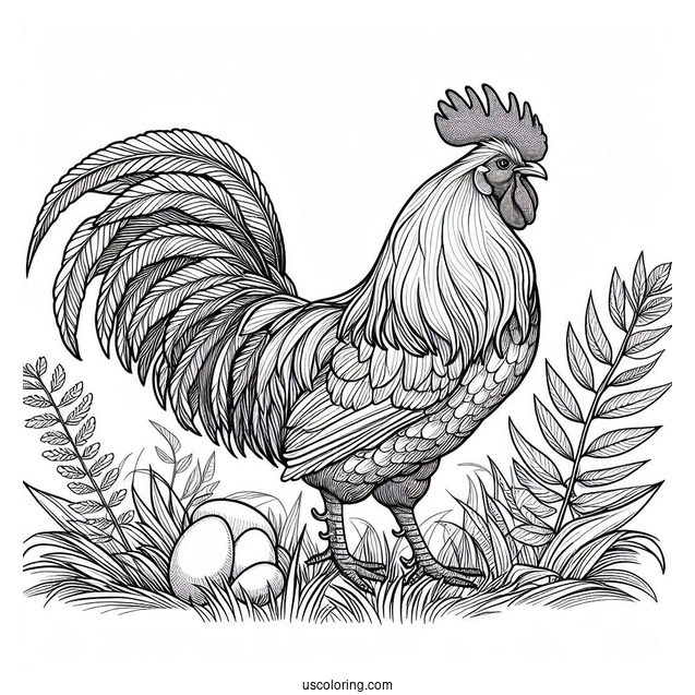 Coloring Page Of a Realistic Rooster