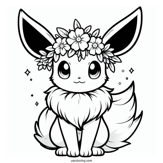 Eevee Wearing Flower Crown Coloring In