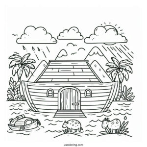 Cute Noah's Ark Coloring Page For Preschoolers