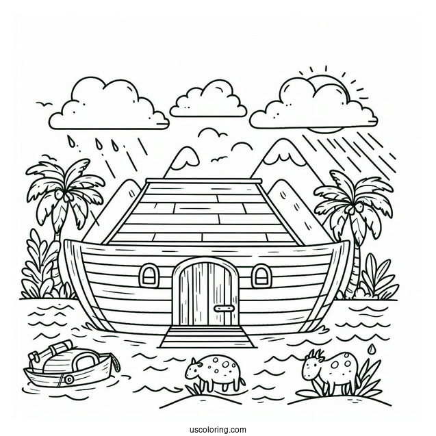 Cute Noah's Ark Coloring Page For Preschoolers