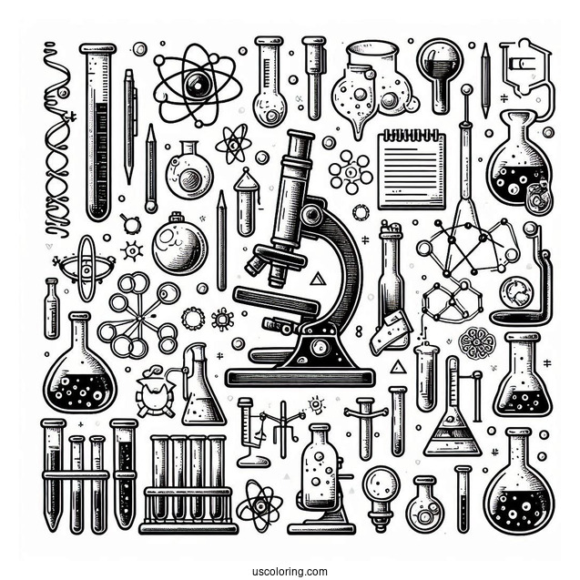 Science Coloring Page Of Laboratory Tools And Symbols