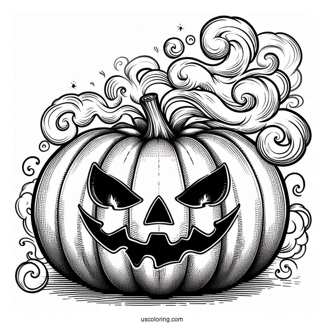 Pumpkin Coloring Page Of Jack O Lantern With Smoke Coming Out Of Its Eyes