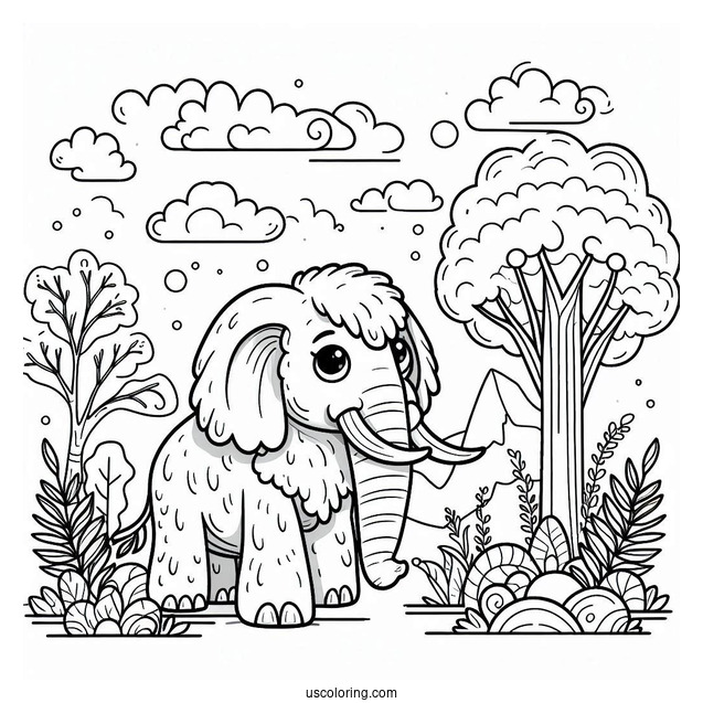 Cute Coloring Page Mammoth In Nature