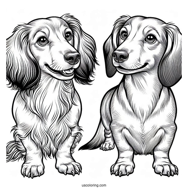 Two Dachshunds Posing For Picture