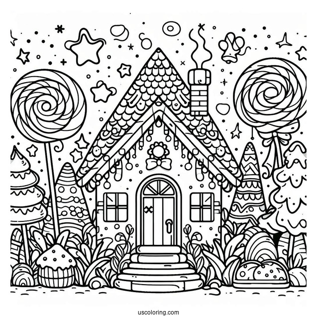 Magical Candy Village Coloring Page