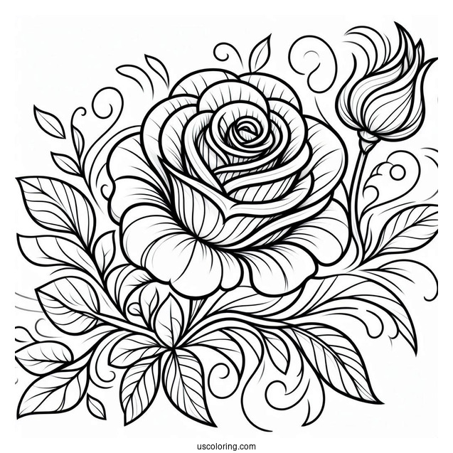 Abstract Rose Drawing To Color