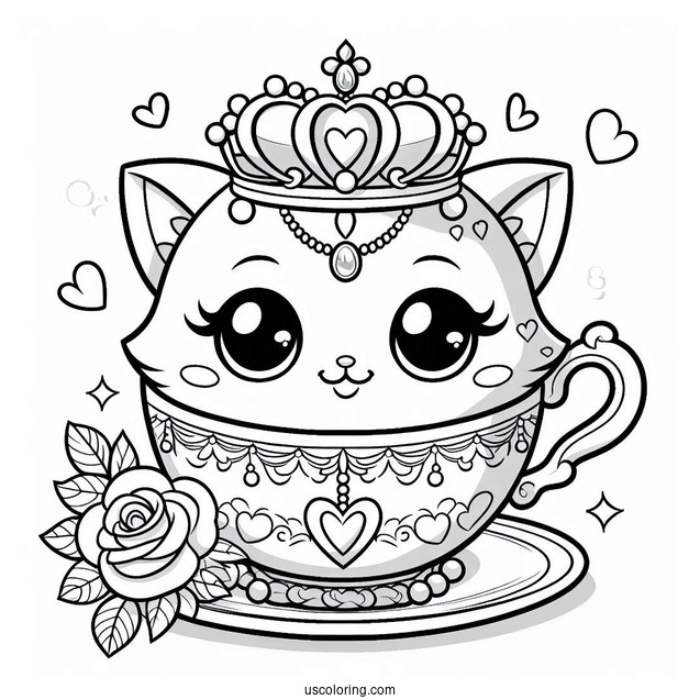 Palace Pets Coloring Page Of Teacup With Rose Crown And Necklace