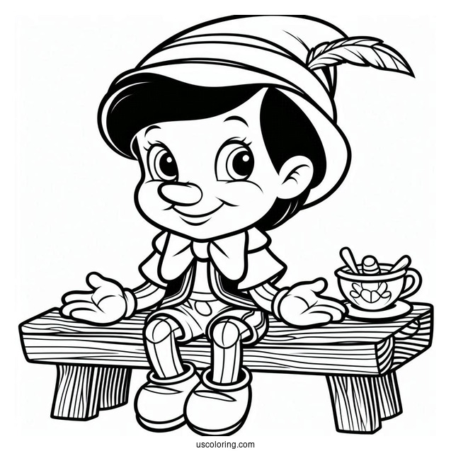 Pinocchio Coloring Page Of Happy Figaro Seated On The Table For Kids