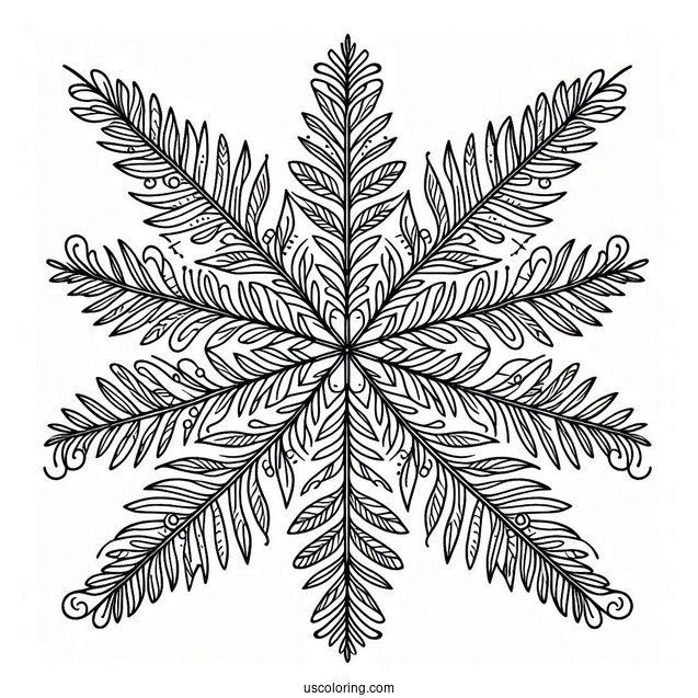 Simple Fernlike Snowflake Coloring Page