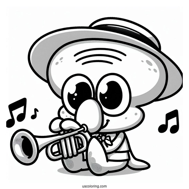 Cute Squidward Coloring Page Playing Trumpet For Kids