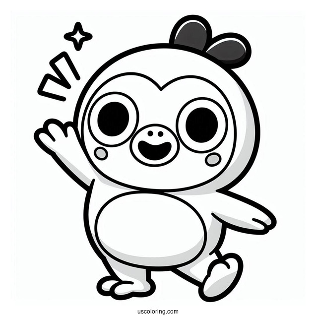Pororo Coloring Page Of Simple Crong Waving For Preschoolers
