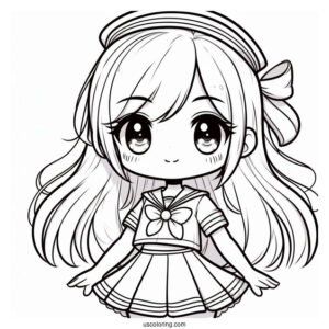 Beautiful Chibi Girl In Sailor Outfit Coloring Page For Kids