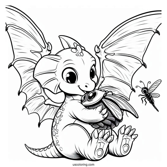 Baby Pterodactyl Coloring Page Eating Bug