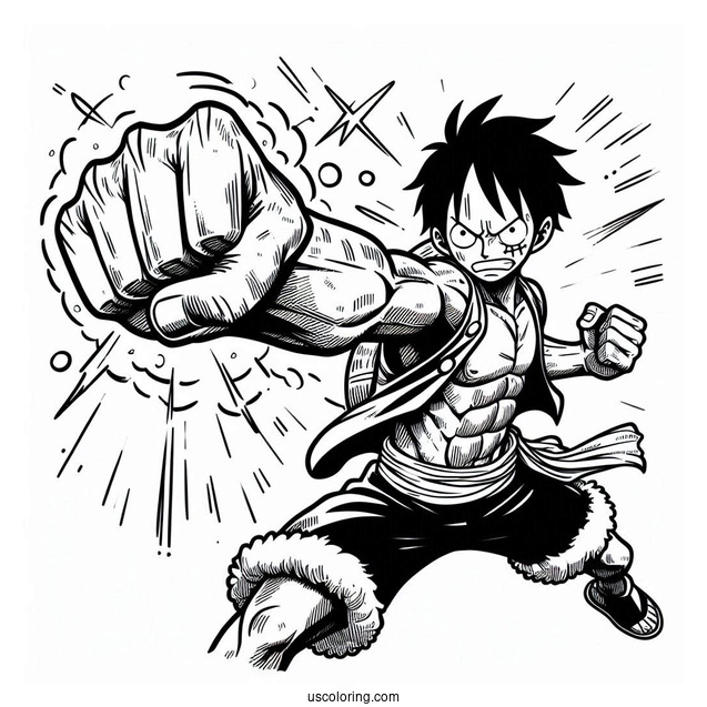 Luffy Coloring Page Doing Gatling Punch Attack