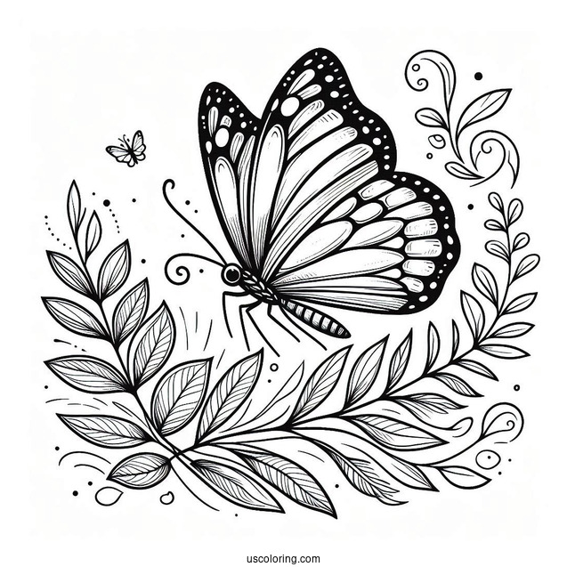 Side View Of Butterfly Coloring Page Flying