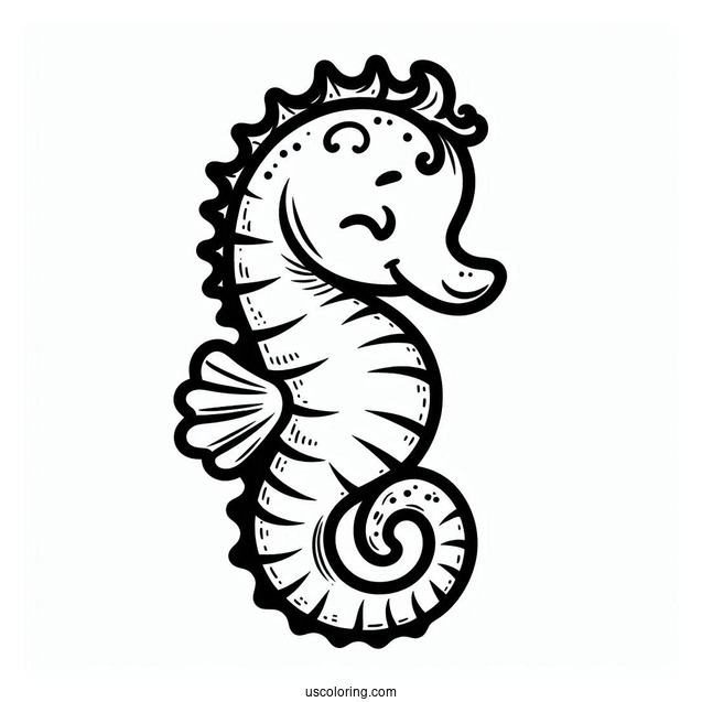 Easy Outline Of a Baby Seahorse To Color