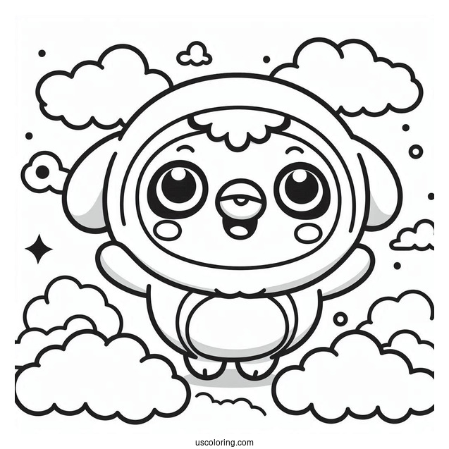 Easy Pororo Coloring Page In The Clouds For Kids