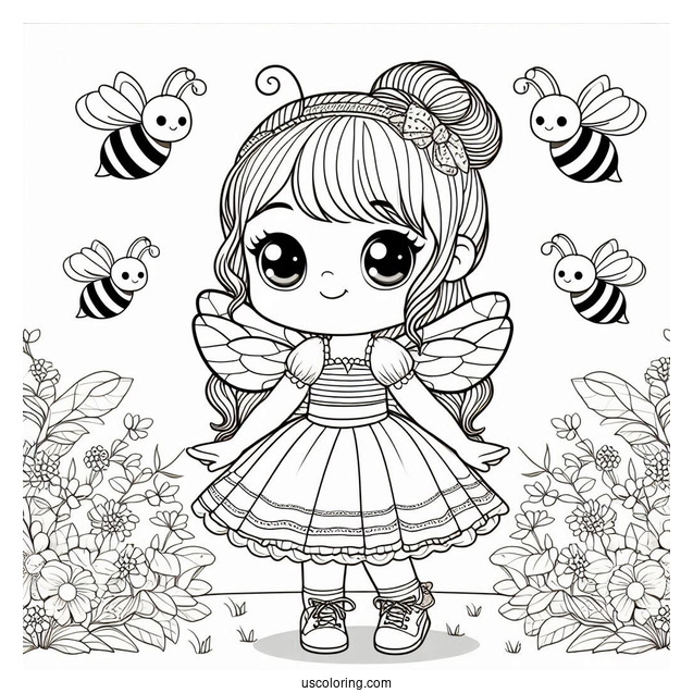 Little Girl Dressed As A Bee Coloring Page