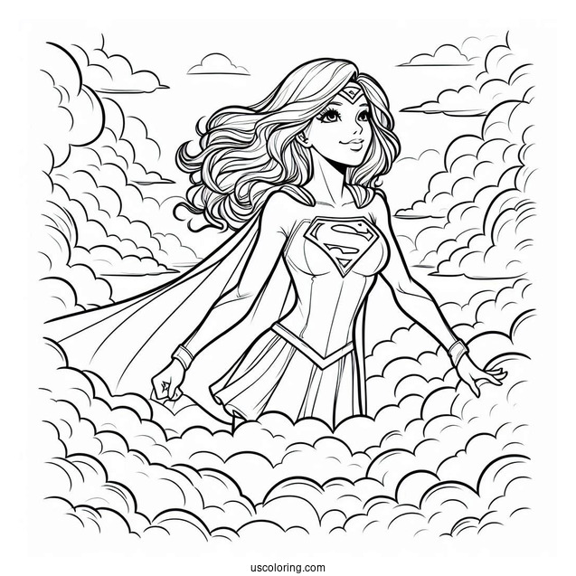 Comic Supergirl Coloring Page In The Clouds