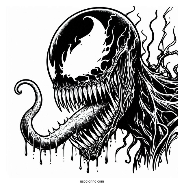 Scary Close Up Of Carnage Coloring Page With Tongue Out
