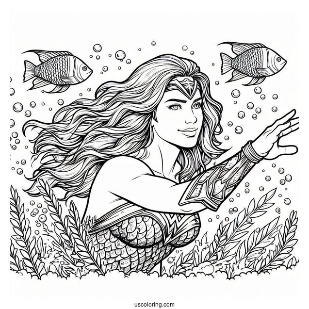 Aquaman Coloring Page Swimming With Mera