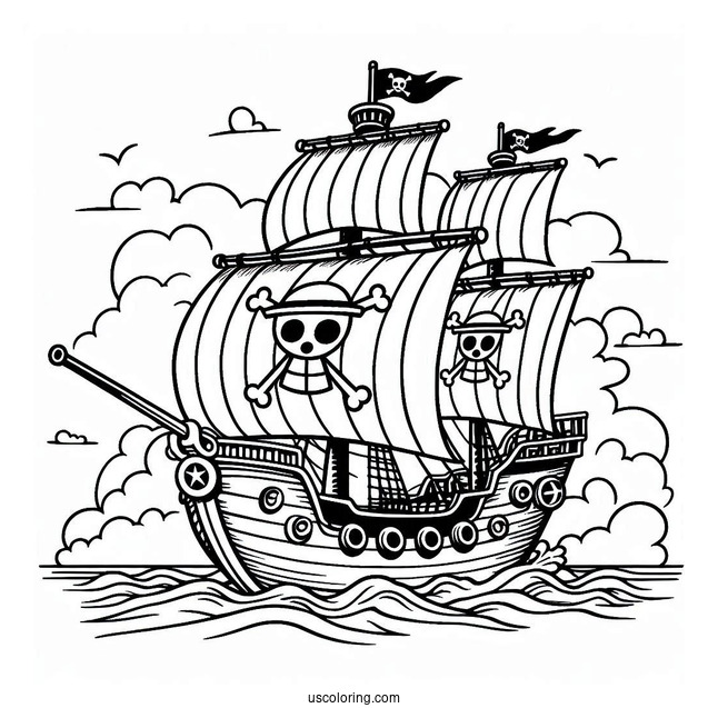 Detailed One Piece Coloring Page Of Going Merry Pirate Ship