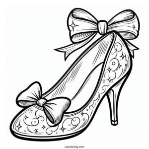 Cinderella s Glass Slipper With Bow Coloring Sheet For Kids