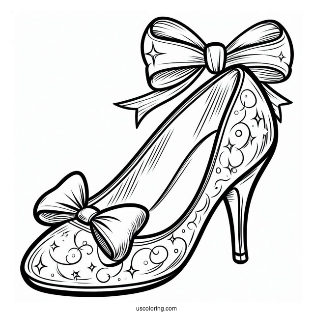Cinderella s Glass Slipper With Bow Coloring Sheet For Kids