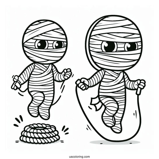 Easy Mummy Coloring Page Playing Jump Rope For Kids