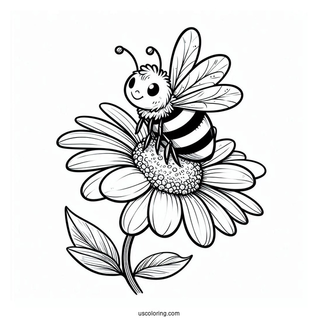 Pretty Little Bee Coloring Page Perched On A Daisy