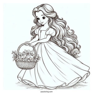 Belle Wearing Blue Dress Walking With Basket