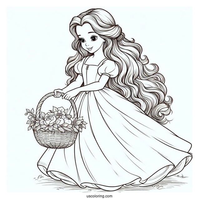 Belle Wearing Blue Dress Walking With Basket